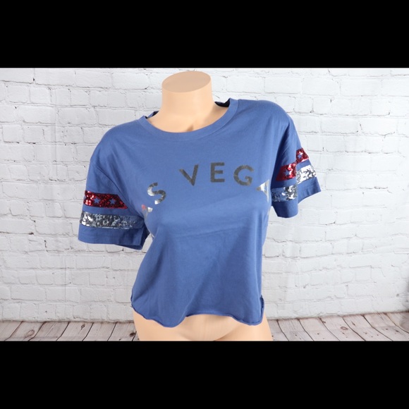 VS Pink Sequin Bling Las Vegas Crop Top Blue - Picture 3 of 7